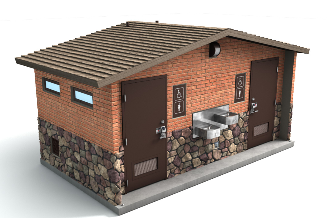 Prefab, self-contained concrete restroom building 