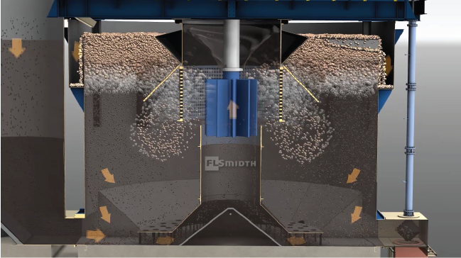 Cross-sectional diagram of a mineral processing flotation cell, showing material flow and internal components