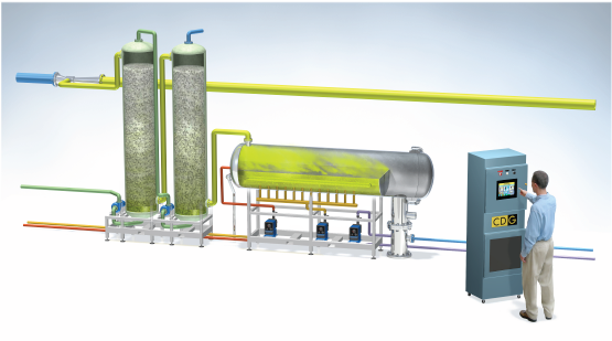 Cutaway illustration of a  Chlorine-Dioxide generation system