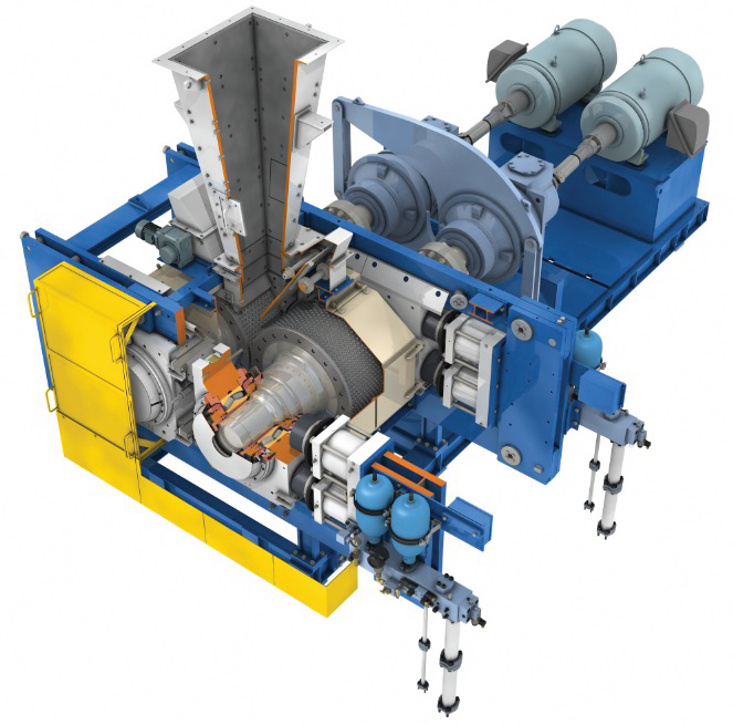 Cutaway illustration of a High-Pressure Grinding Roller mill.