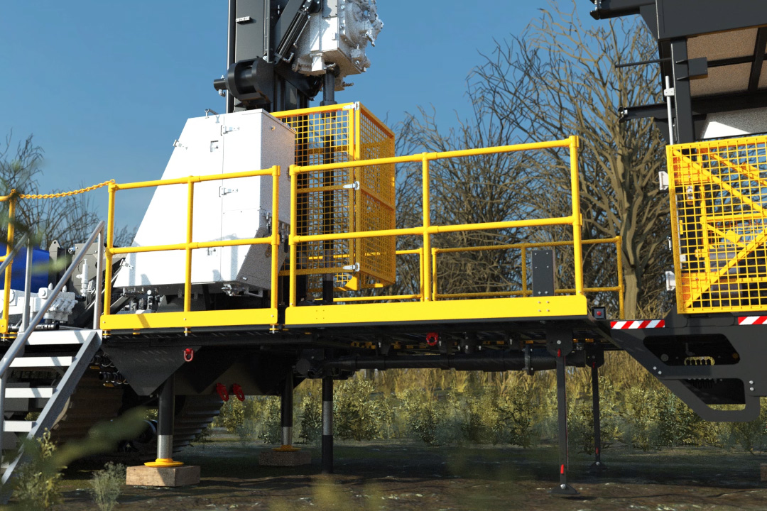 Close-up of a mobile core sampling rig, in the process of drilling.